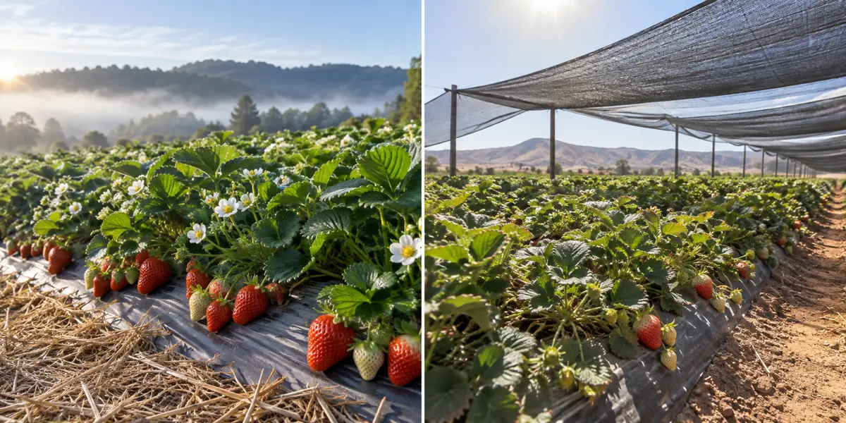 Strawberry field seasonal conditions.